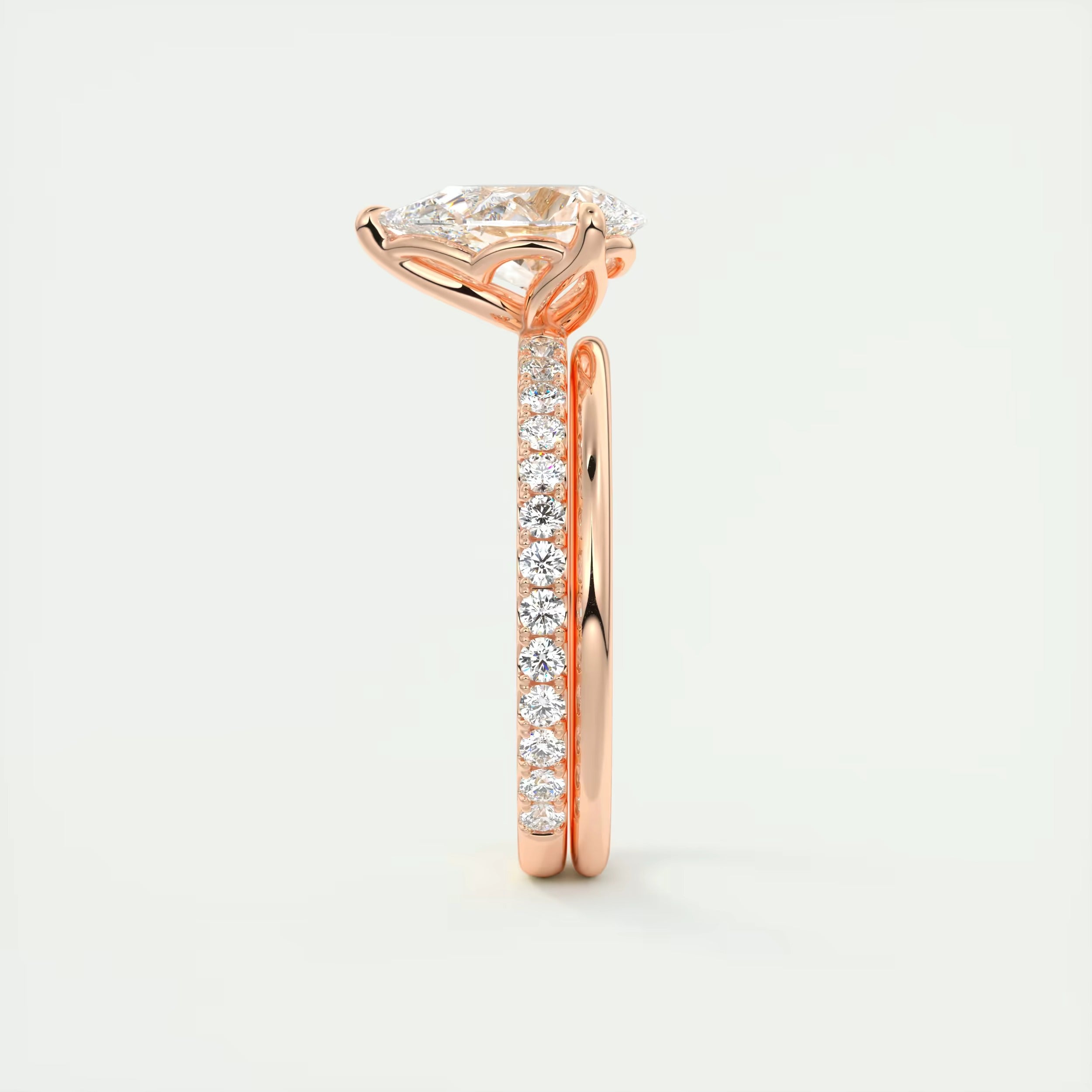 2.50 Ct Royale Pavé  Center Stone Pear & Side Stone Round Pavé Ring