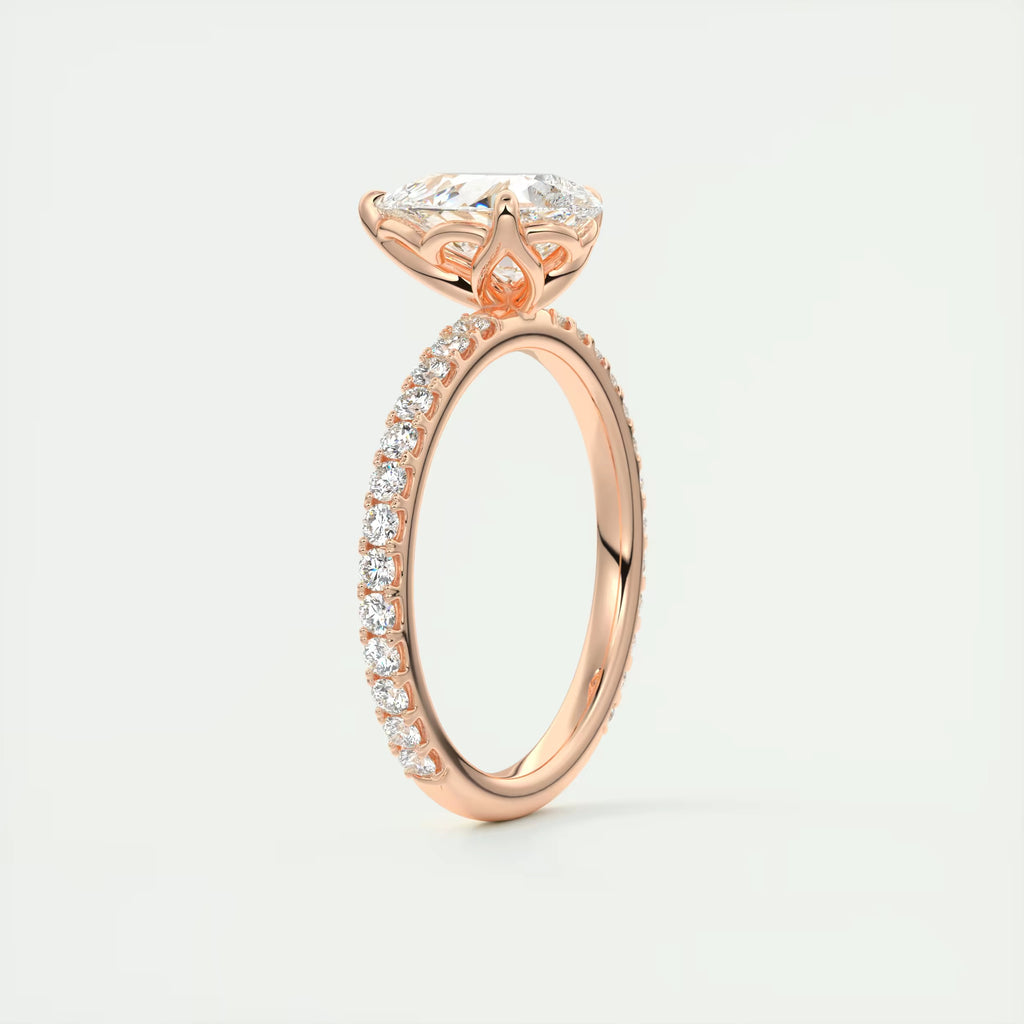 2.50 Ct Royale Pavé  Center Stone Pear & Side Stone Round Pavé Ring