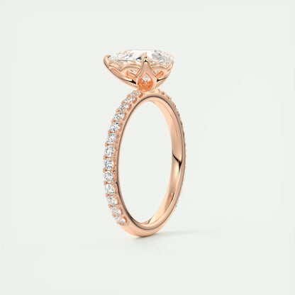 2.50 Ct Royale Pavé  Pear Floral Basket 1.8mm French Set Pavé Ring