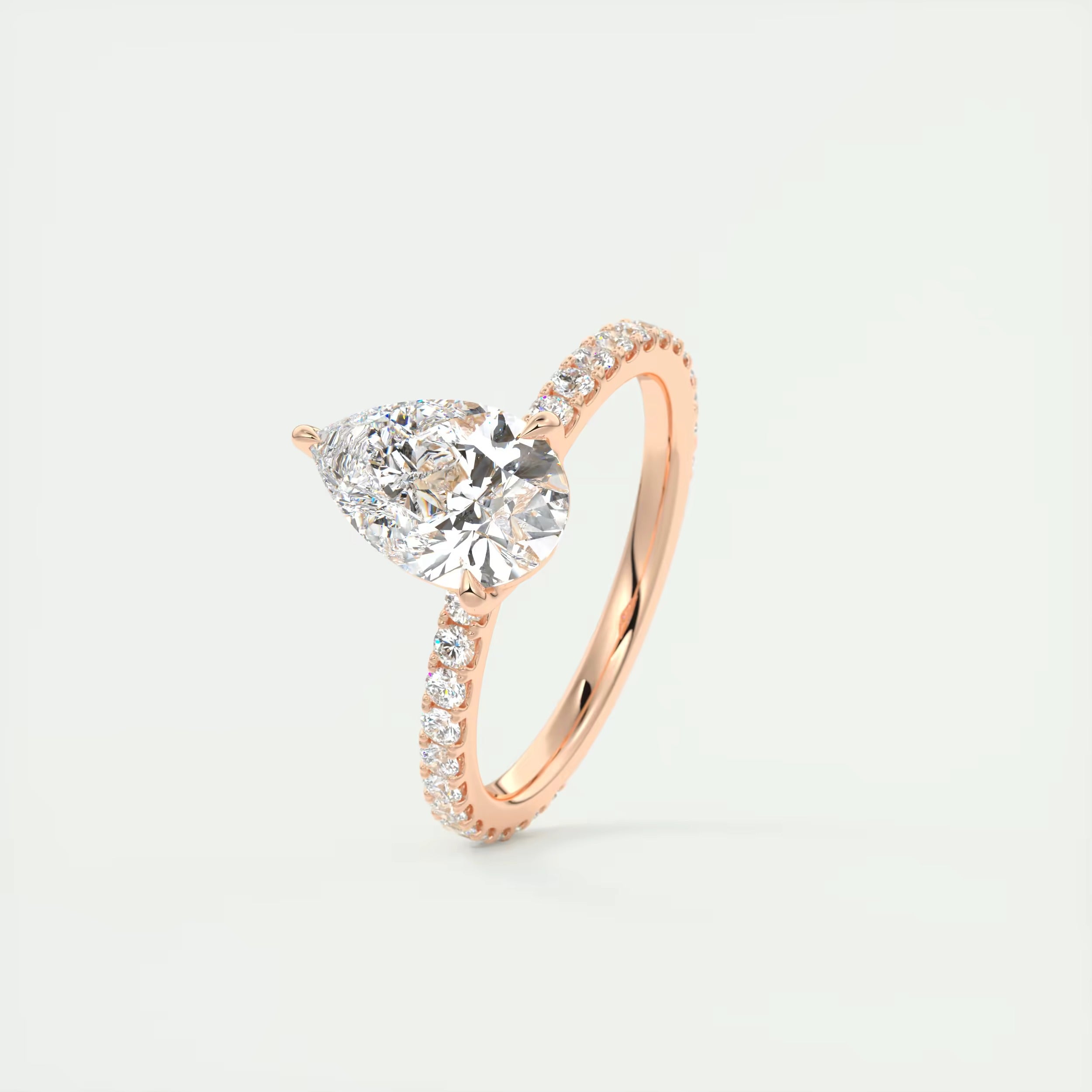 2.50 Ct Royale Pavé  Center Stone Pear & Side Stone Round Pavé Ring