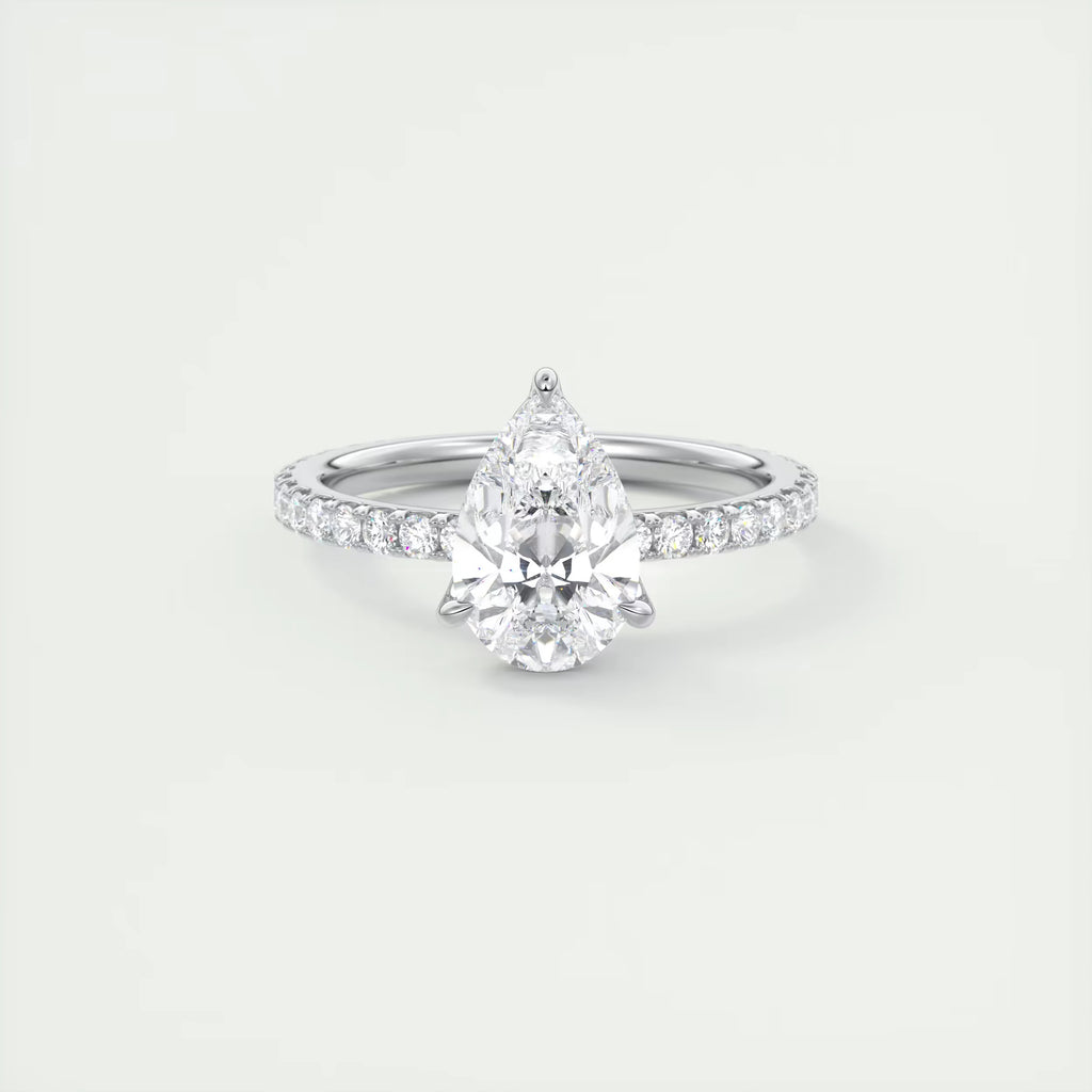 2.50 Ct Royale Pavé  Center Stone Pear & Side Stone Round Pavé Ring