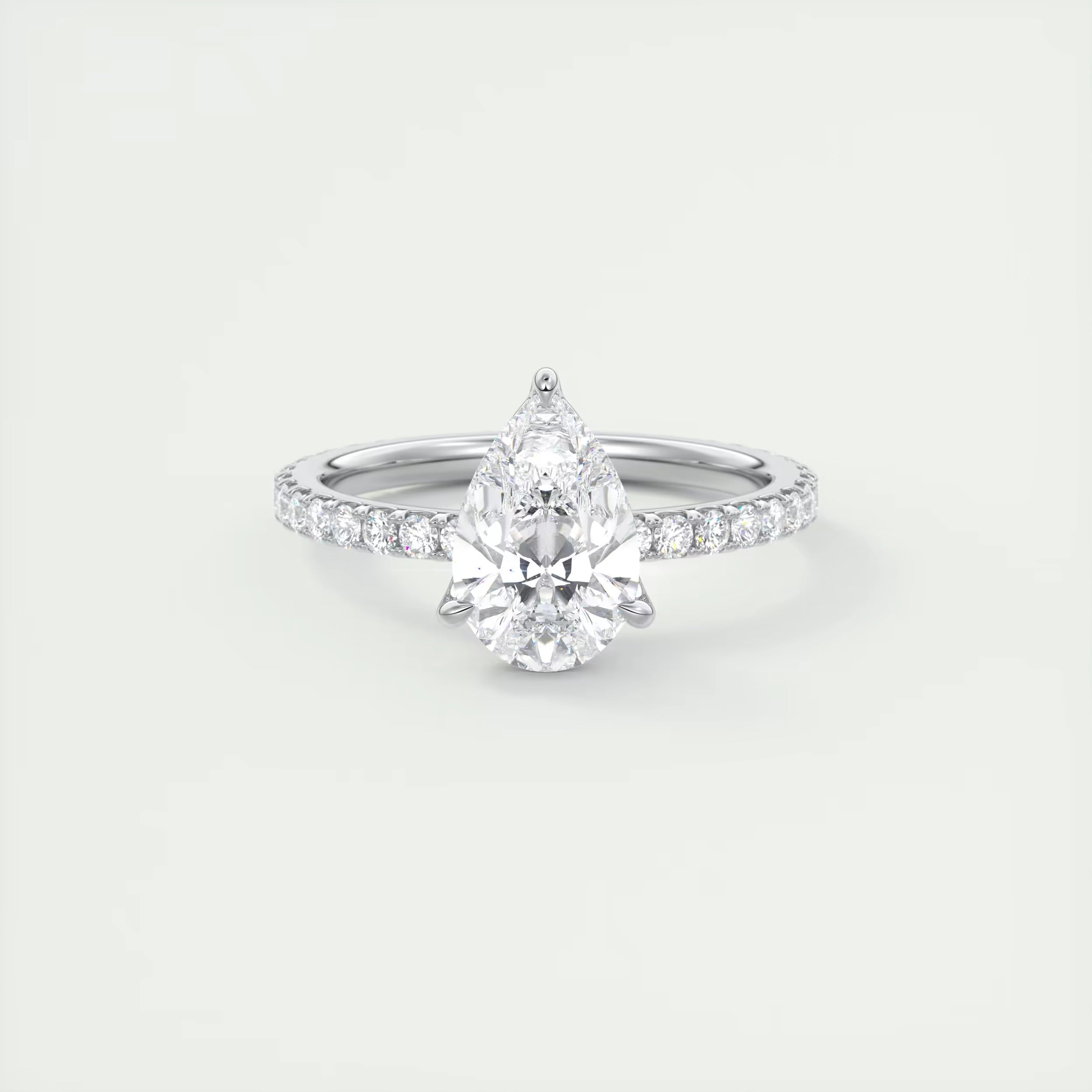2.50 Ct Royale Pavé  Center Stone Pear & Side Stone Round Pavé Ring