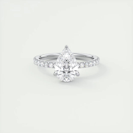 2.50 Ct Royale Pavé  Pear Floral Basket 1.8mm French Set Pavé Ring