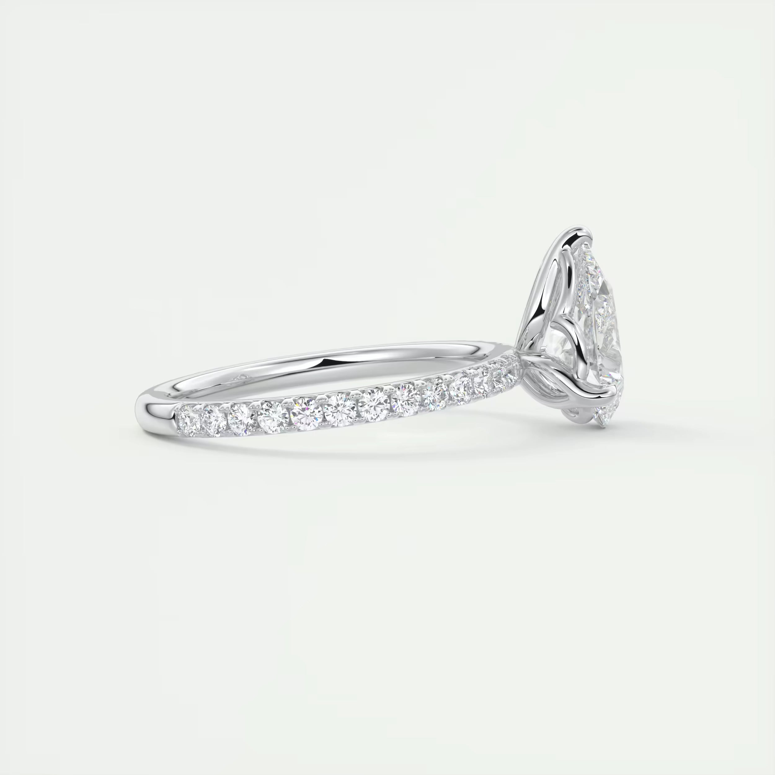 2.50 Ct Royale Pavé  Center Stone Pear & Side Stone Round Pavé Ring