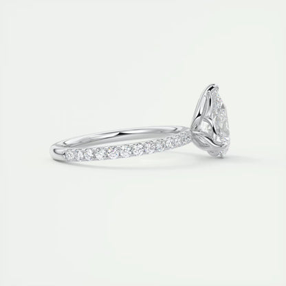 2.50 Ct Royale Pavé  Pear Floral Basket 1.8mm French Set Pavé Ring