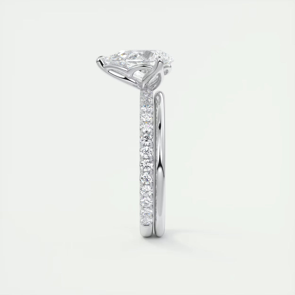 2.50 Ct Royale Pavé  Center Stone Pear & Side Stone Round Pavé Ring