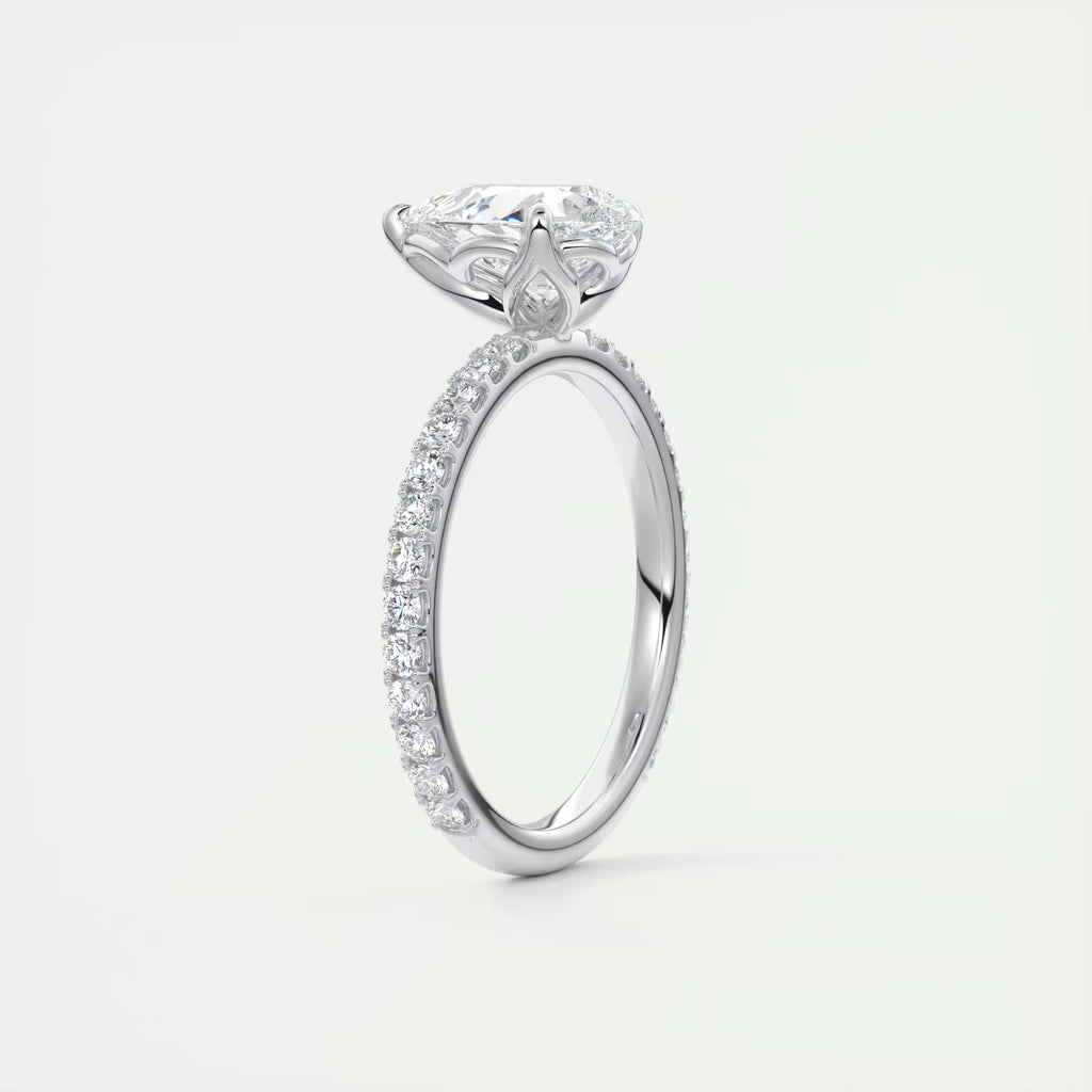 2.50 Ct Royale Pavé  Center Stone Pear & Side Stone Round Pavé Ring