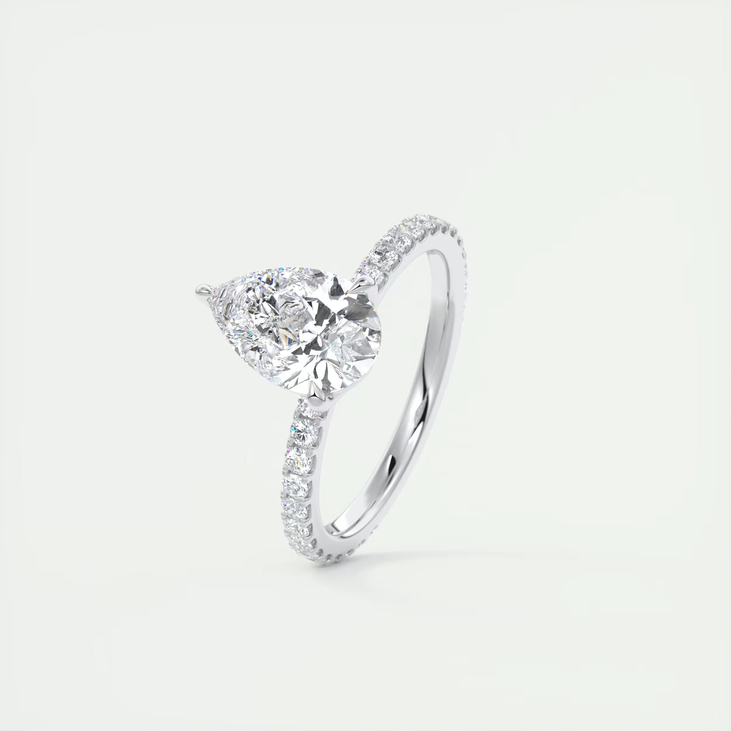 2.50 Ct Royale Pavé  Center Stone Pear & Side Stone Round Pavé Ring