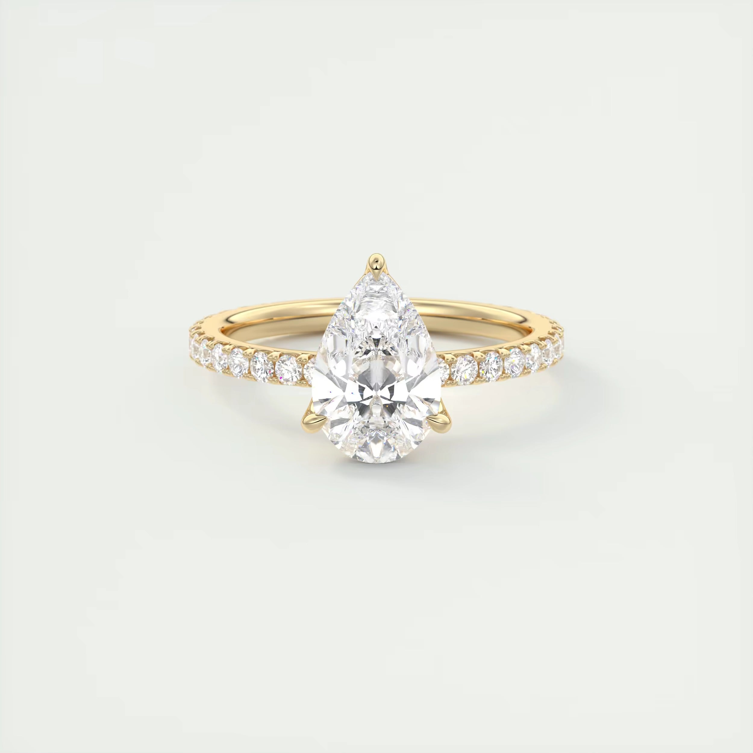 2.50 Ct Royale Pavé  Center Stone Pear & Side Stone Round Pavé Ring