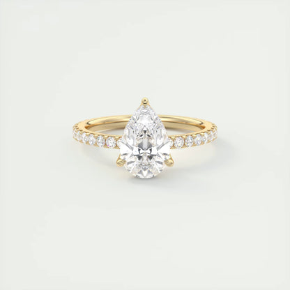 2.50 Ct Royale Pavé  Pear Floral Basket 1.8mm French Set Pavé Ring