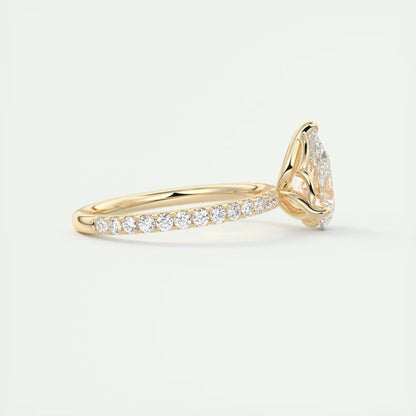 2.50 Ct Royale Pavé  Pear Floral Basket 1.8mm French Set Pavé Ring