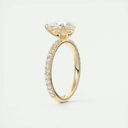 2.50 Ct Royale Pavé  Pear Floral Basket 1.8mm French Set Pavé Ring