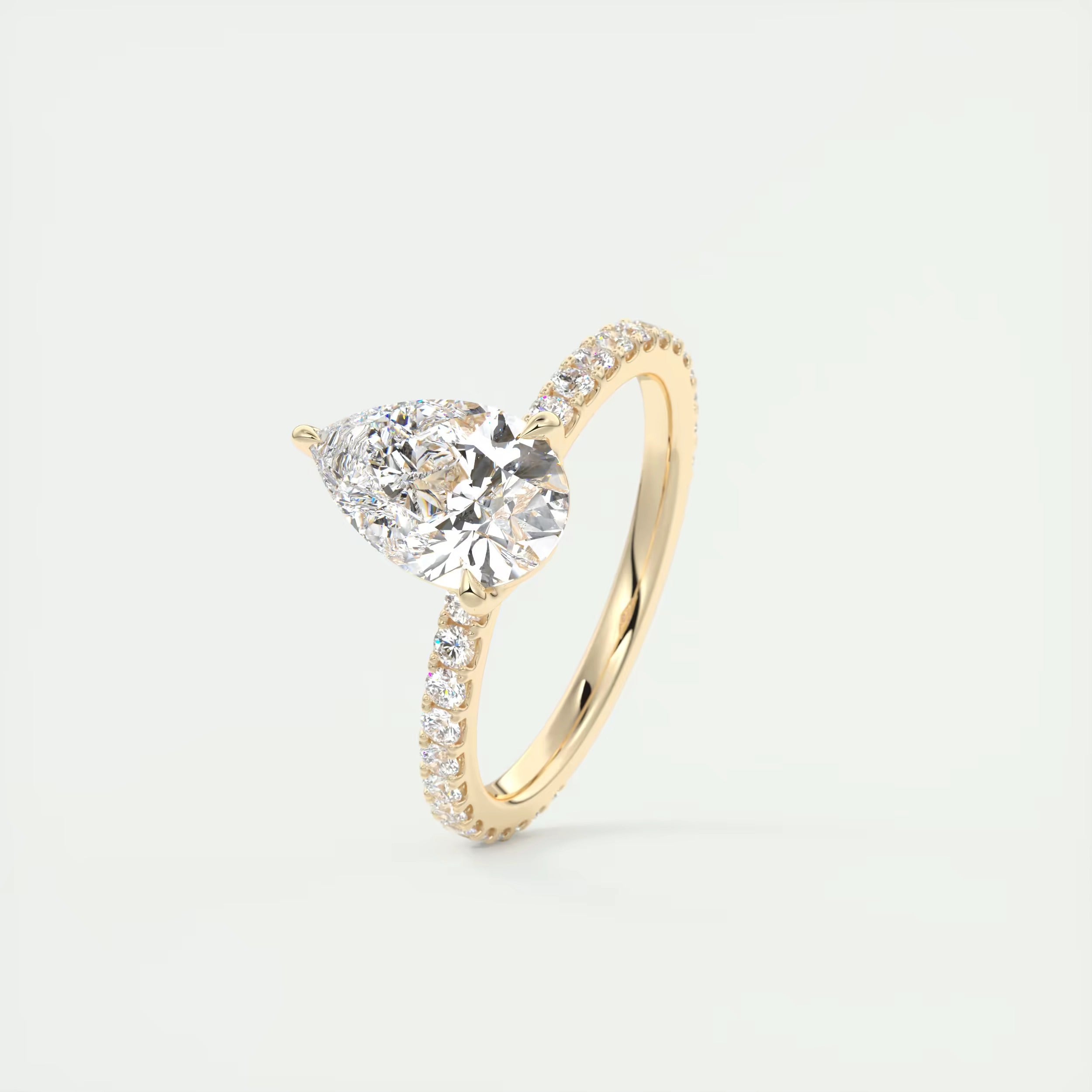 2.50 Ct Royale Pavé  Center Stone Pear & Side Stone Round Pavé Ring