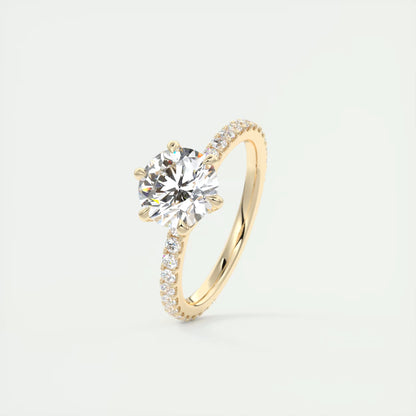 2.50 Ct Royale Pavé  Round Floral Basket 1.8 MM French Set Pave Ring