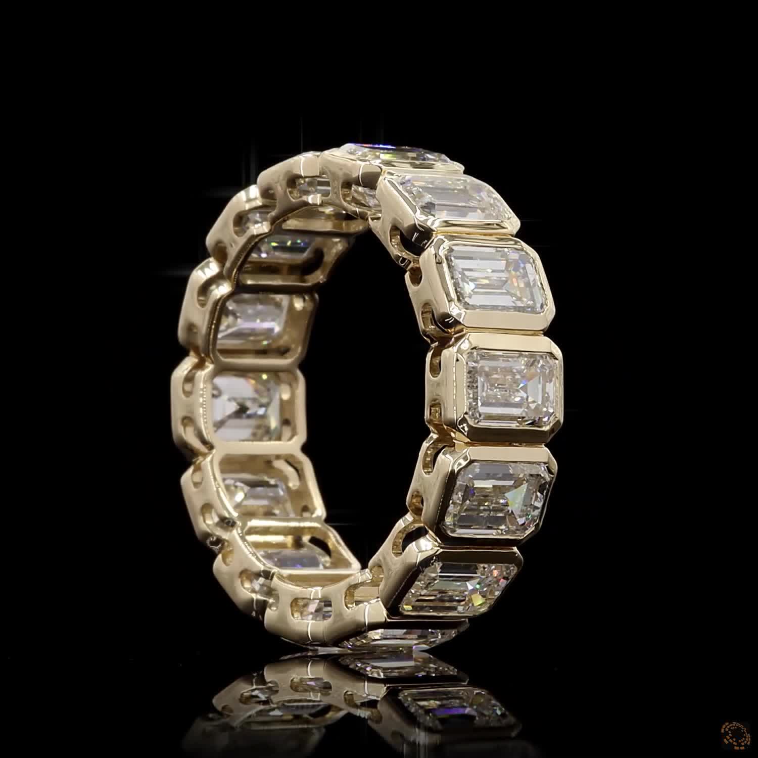 6.97 Ct Bezel-Set Emerald Cut Diamond Eternity Ring in Yellow Gold