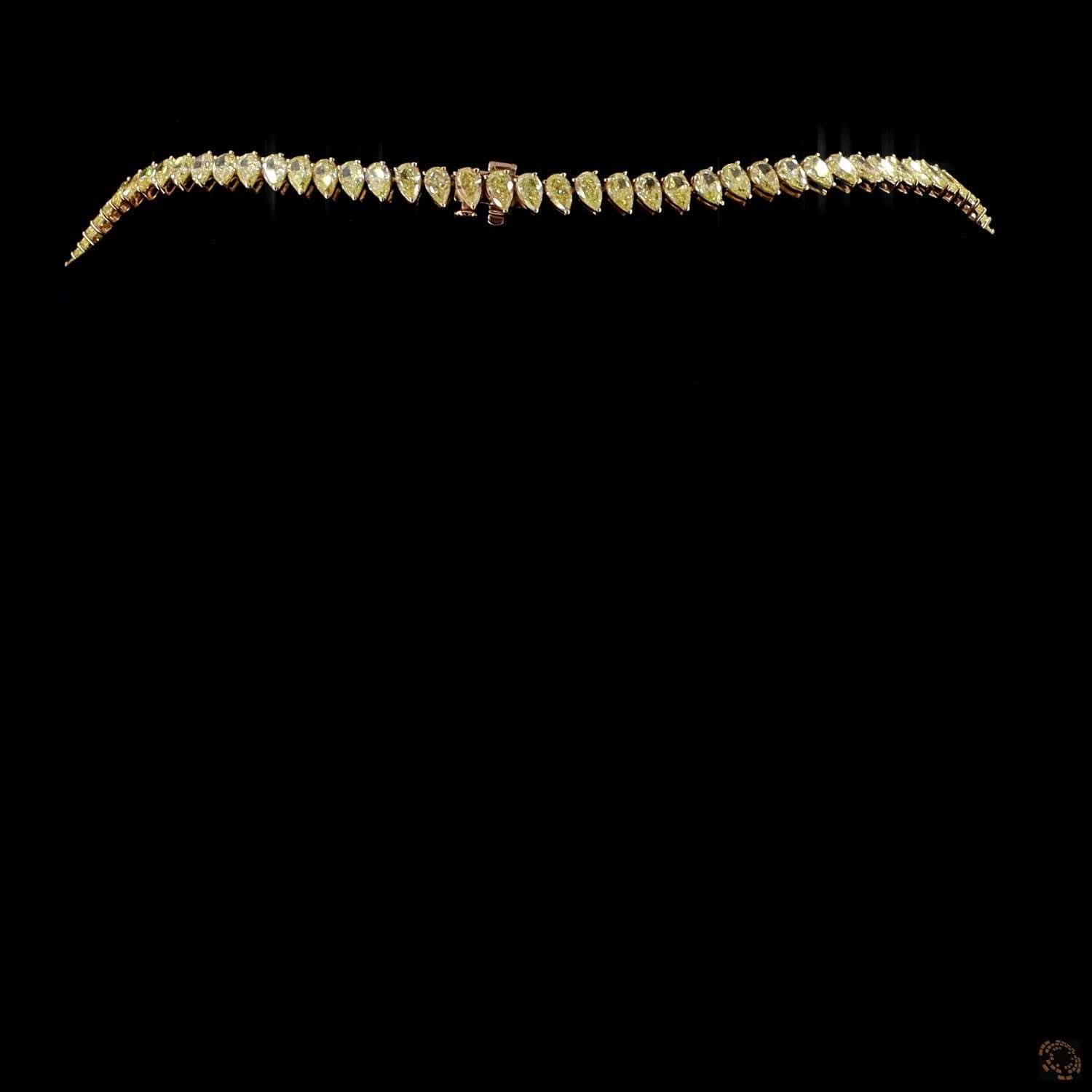 24.17 Ct Fancy Yellow Pear Cut Diamond Riviera Necklace in Yellow Gold