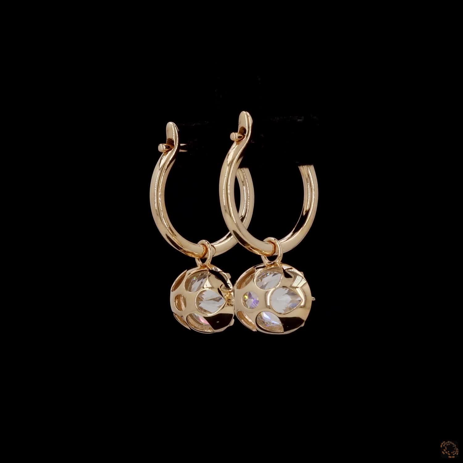 5.04  East-West Oval Diamond Huggie Hoop Drop Earrings in Yellow Gold