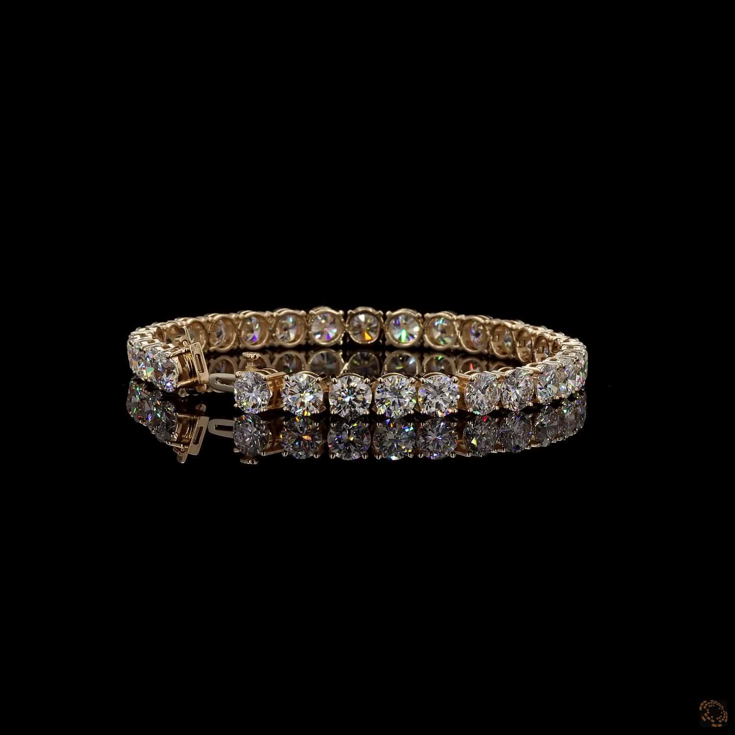 23.27 Ct Yellow Gold Round Cut Diamond Classic Tennis Bracelet