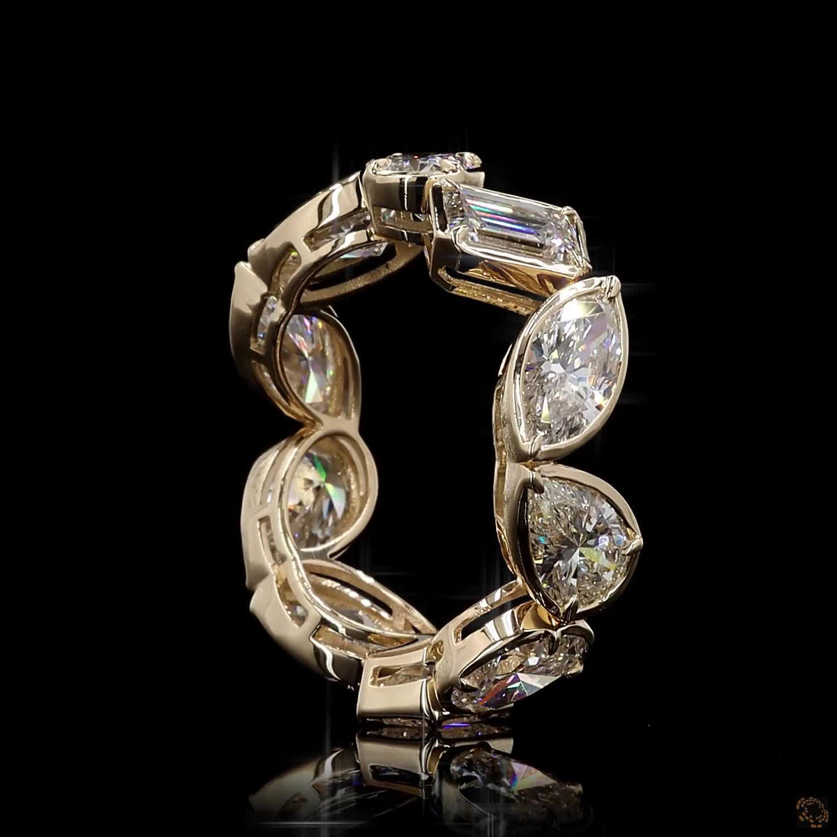 5.82 Ct Full Bezel Setting Custom-contoured smooth yellow gold frames surrounding each distinct diamond shape