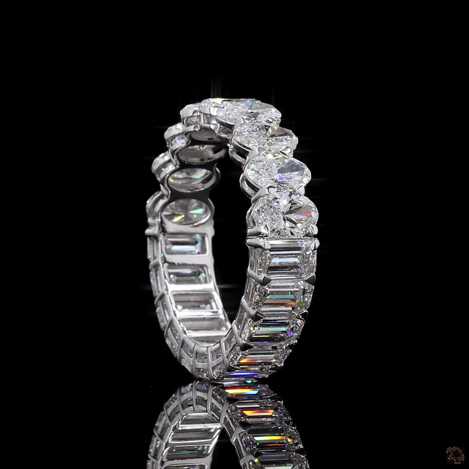 5.99 Ct Half Oval Half Emerald Cut Diamond Eternity Ring | Multi-Shape Wedding Band in 14K White Gold