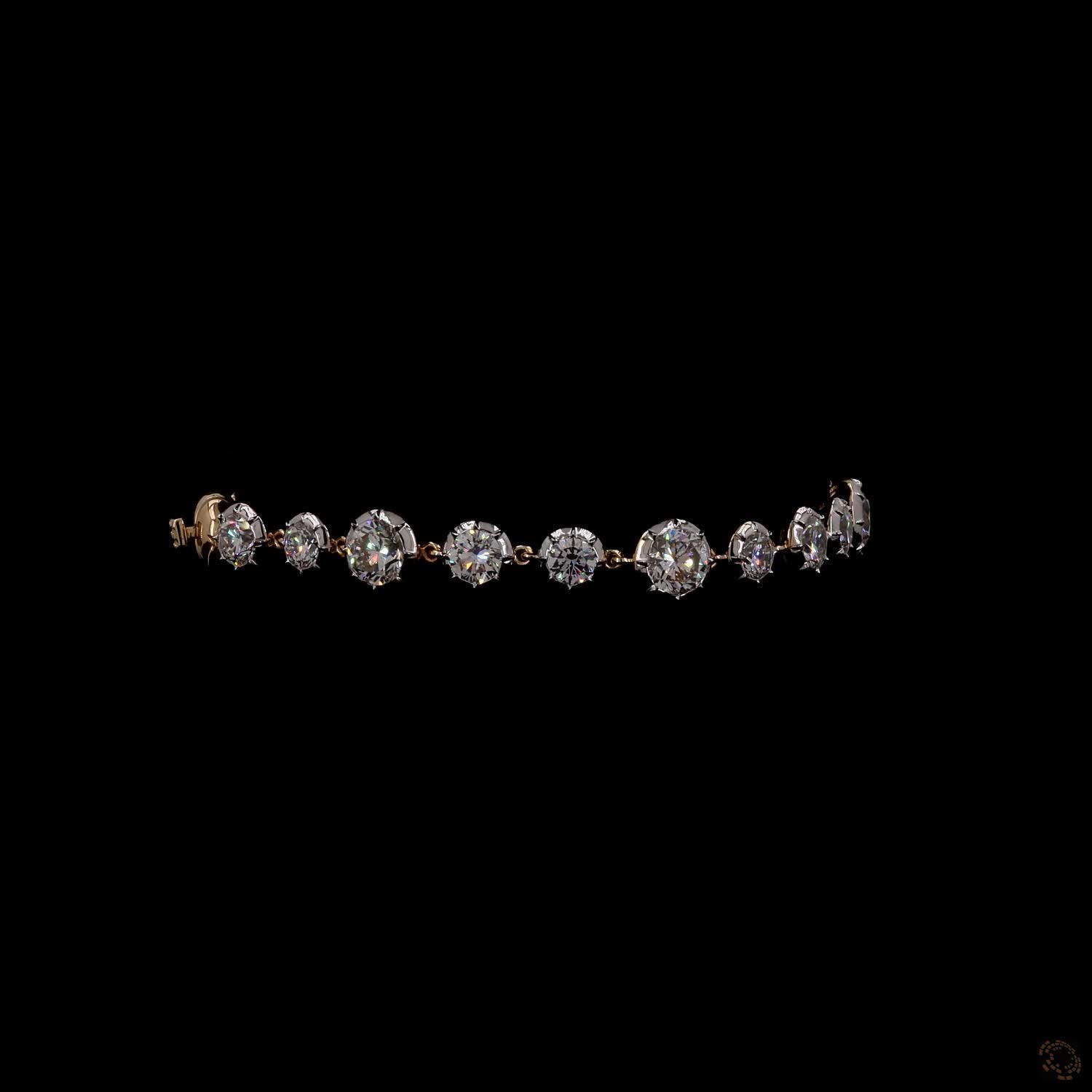 9.39 Ct Yellow Gold Graduated Round  Bracelet, Station Link Tennis Line Bracelet, Fine Bridal & Evening Jewelry