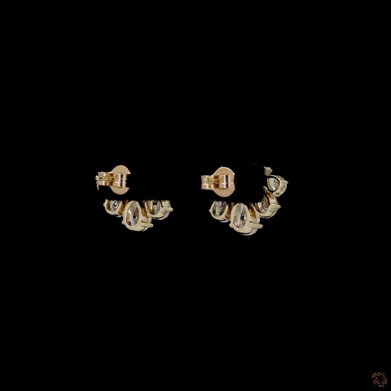 3.26 Ct Graduated Pear Cut Diamond Ear Jackets | 14K Yellow Gold Sunburst Fan Stud Earrings
