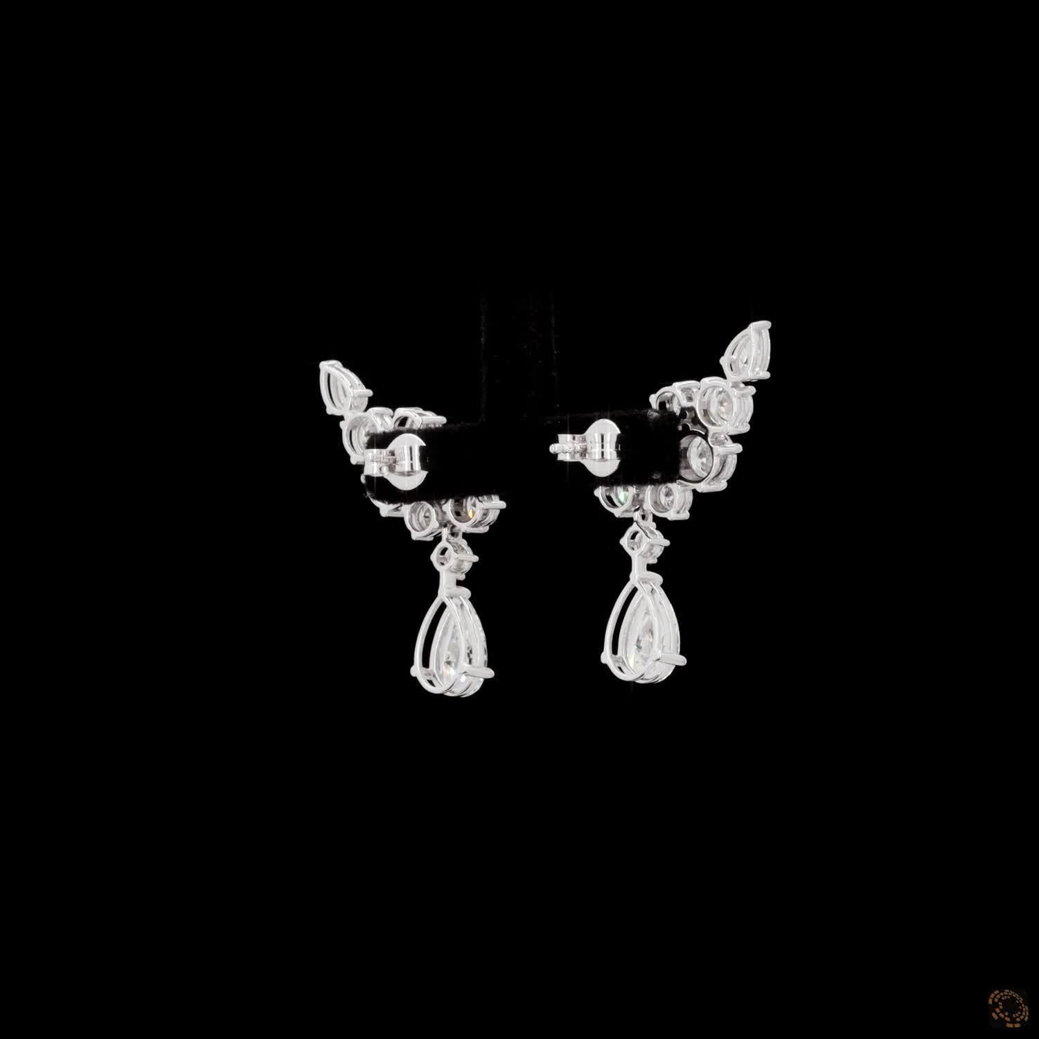 5.96 Ct Diamond Ear Climber Drop Earrings in White Gold | Mixed-Cut Cluster Ear Crawlers with Pear Drop