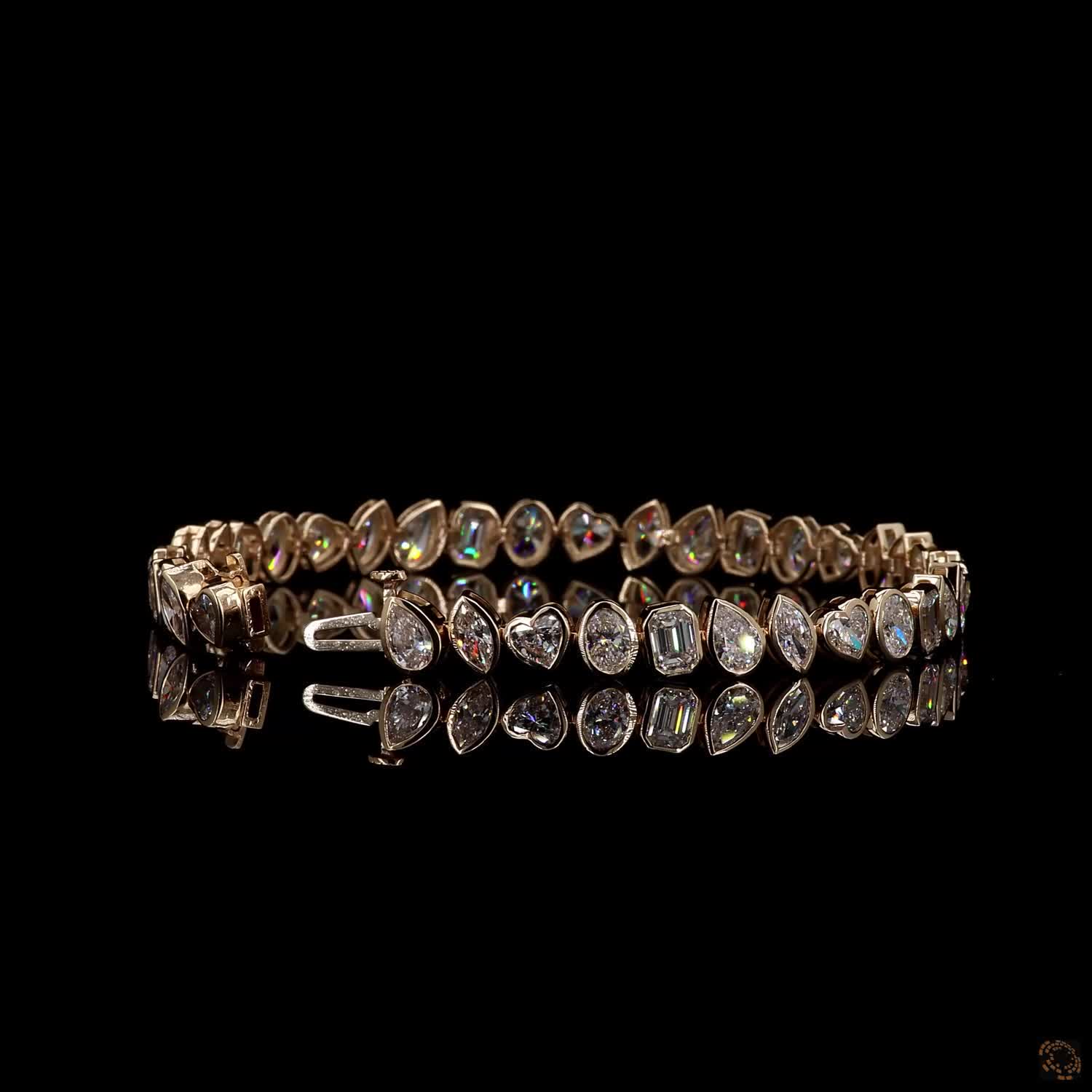9.01 Ct Bezel-Set Mixed Cut Diamond Line Eternity Bracelet in Yellow Gold