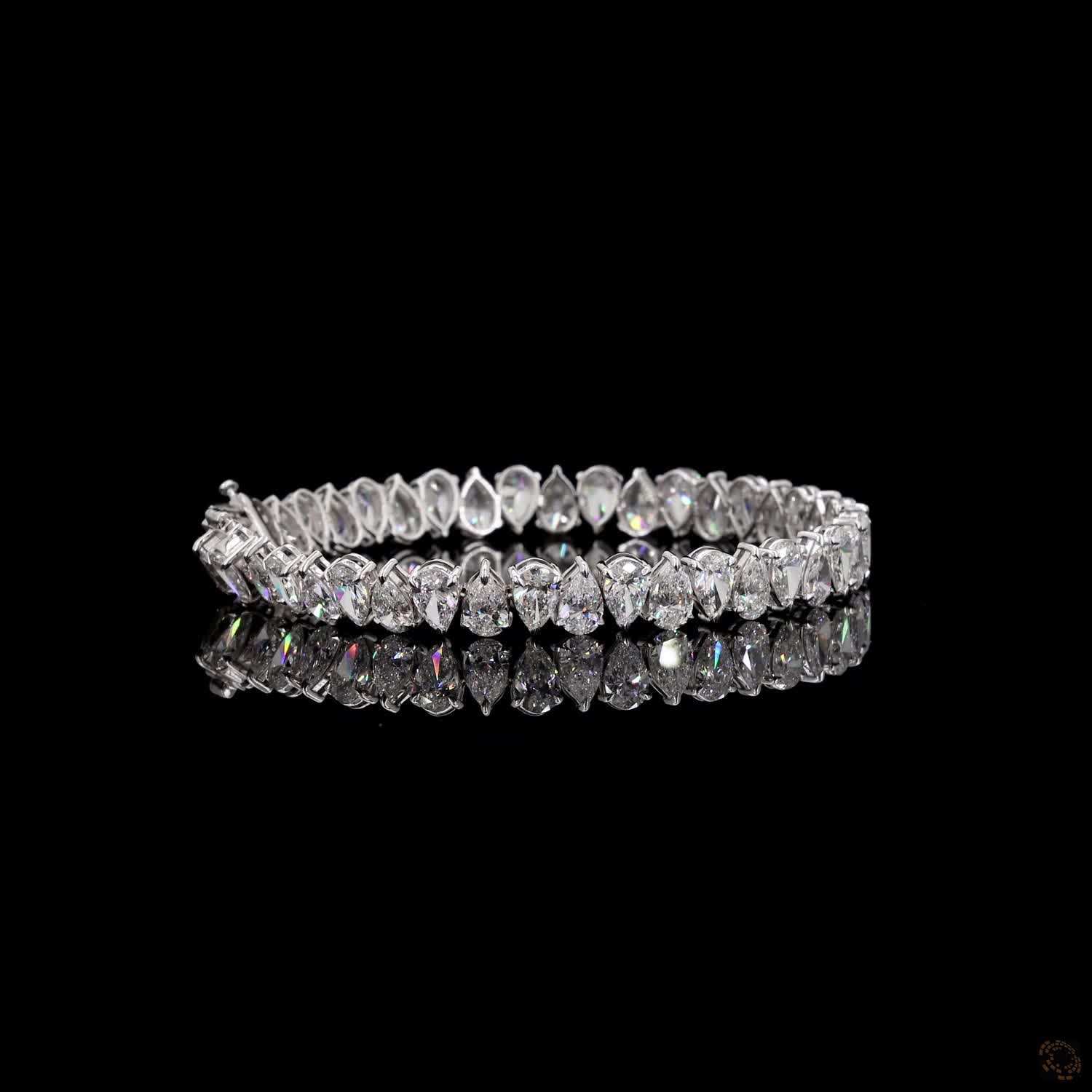 20.09 Ct White Gold Pear Shape Bracelet, Tear Drop Eternity Fancy  Bracelet, Elegant Bridal Fine Jewelry Gift
