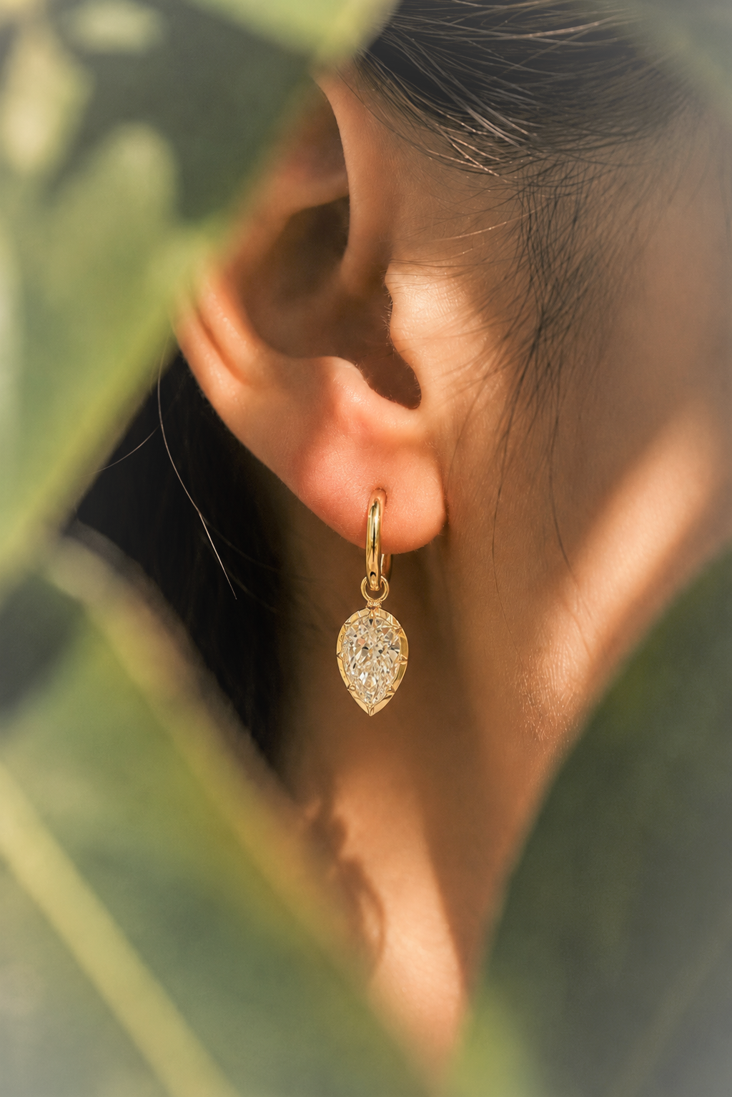 6.03 Ct Solitaire Drop Hoop Earrings | Pear Cut Bezel Set Diamond Dangle Hoop Earrings | Elegant Minimalist Luxury Earrings for Women