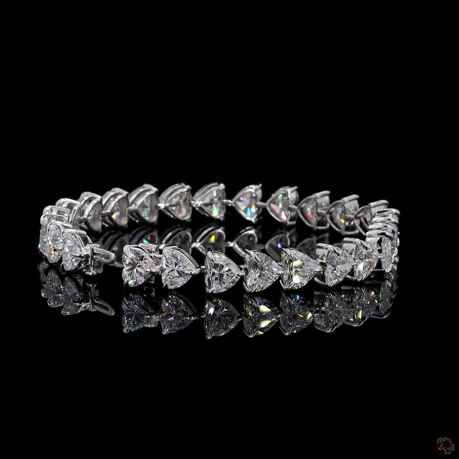 27.55 Ct Heart Shaped Diamond Eternity Line Bracelet in White Gold