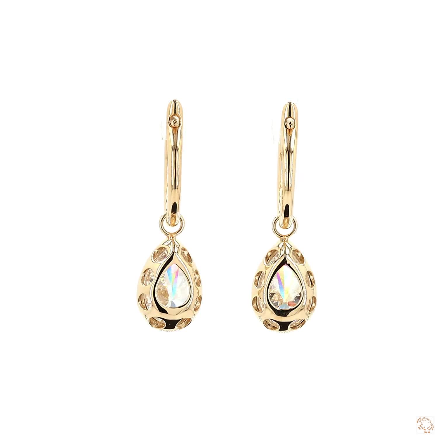 4.11 Ct Pear Cut Diamond Dangle Huggie Hoop Earrings, 14K Gold Teardrop Drop Earrings