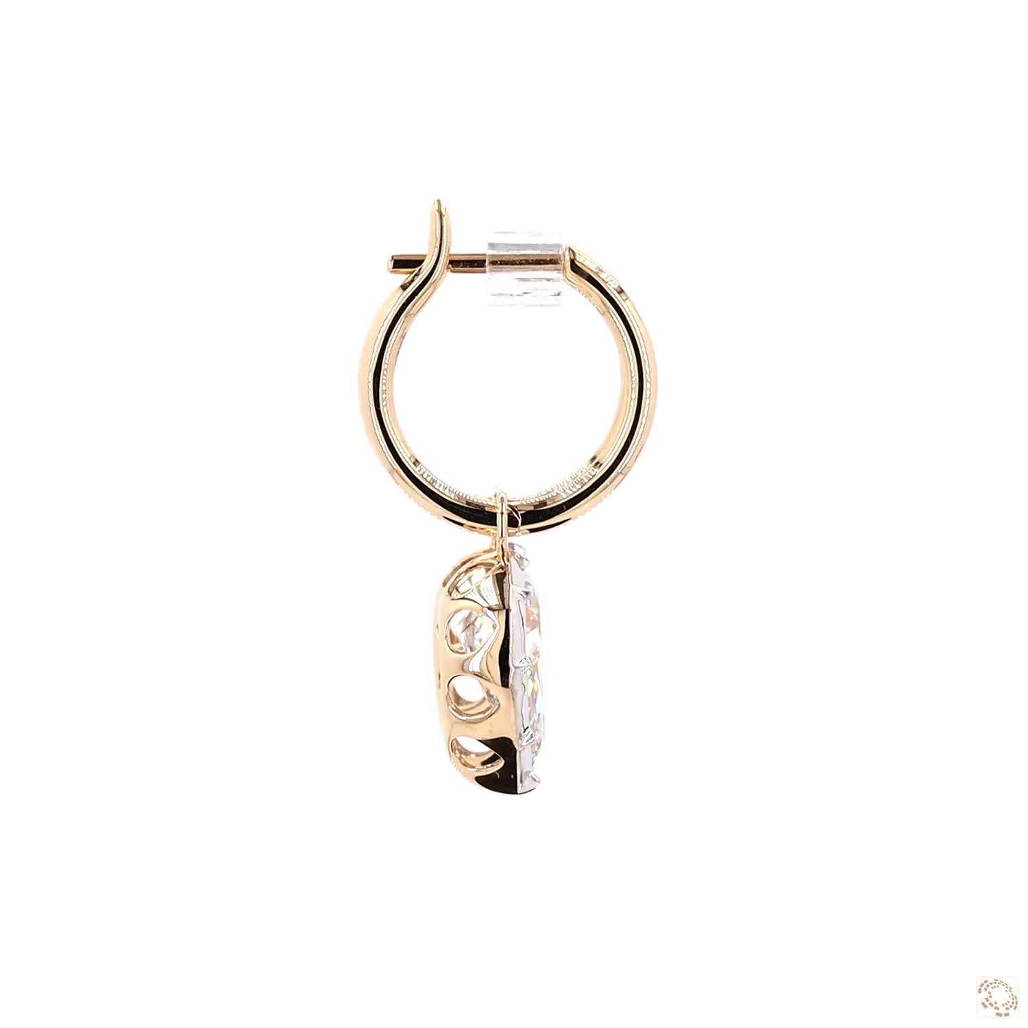 5.05 Ct 14K Gold Pear-Shape Solitaire Diamond Dangle Hoop Earrings – Two-Tone White Rim Drop Earrings