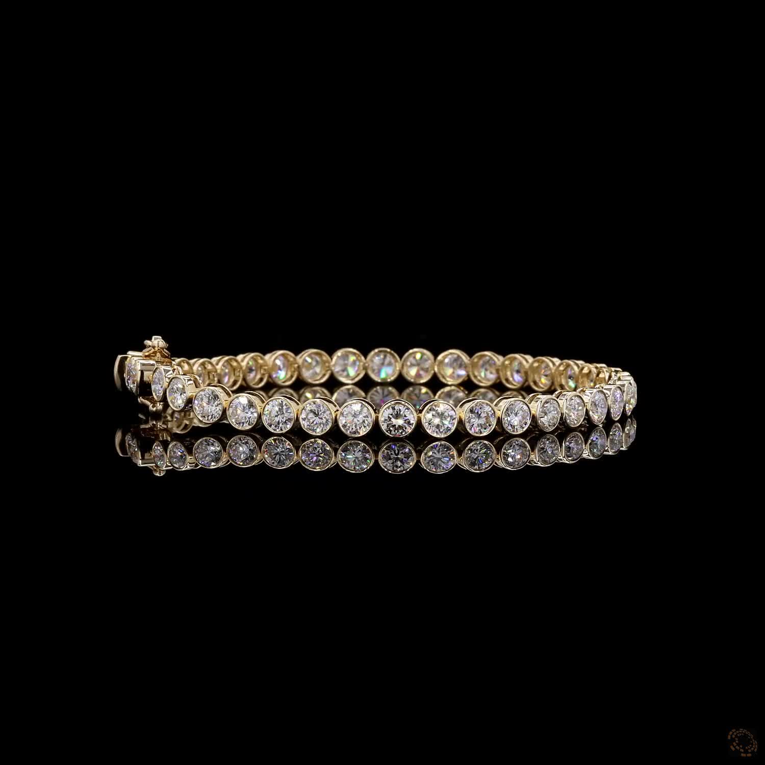 8.49 Ct Round Bezel-Set Diamond Tennis Bracelet in 14K  Yellow Gold