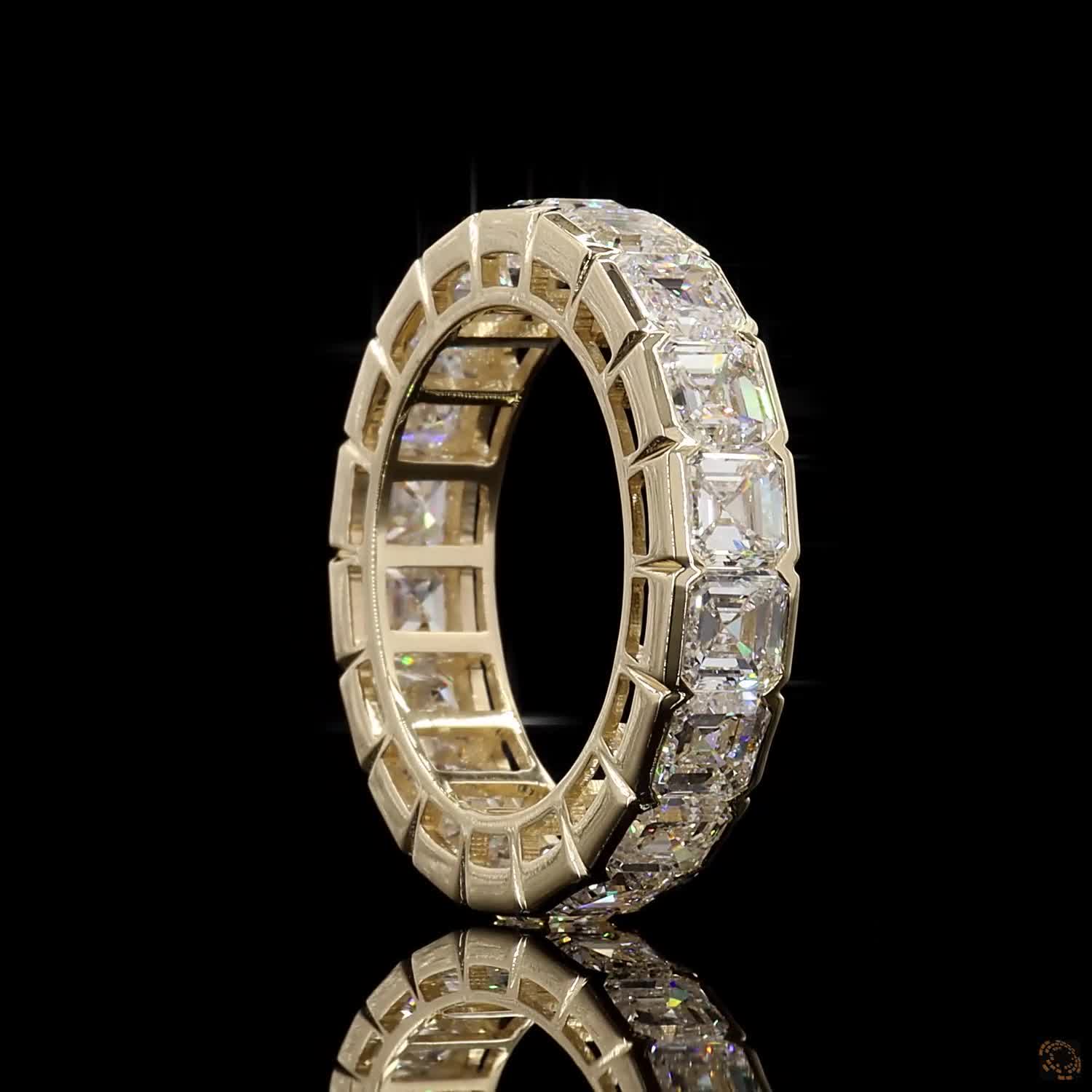 7.34 Ct Asscher Cut Diamond Bezel Eternity Ring | Full Asscher Diamond Wedding Band in 14K Yellow Gold