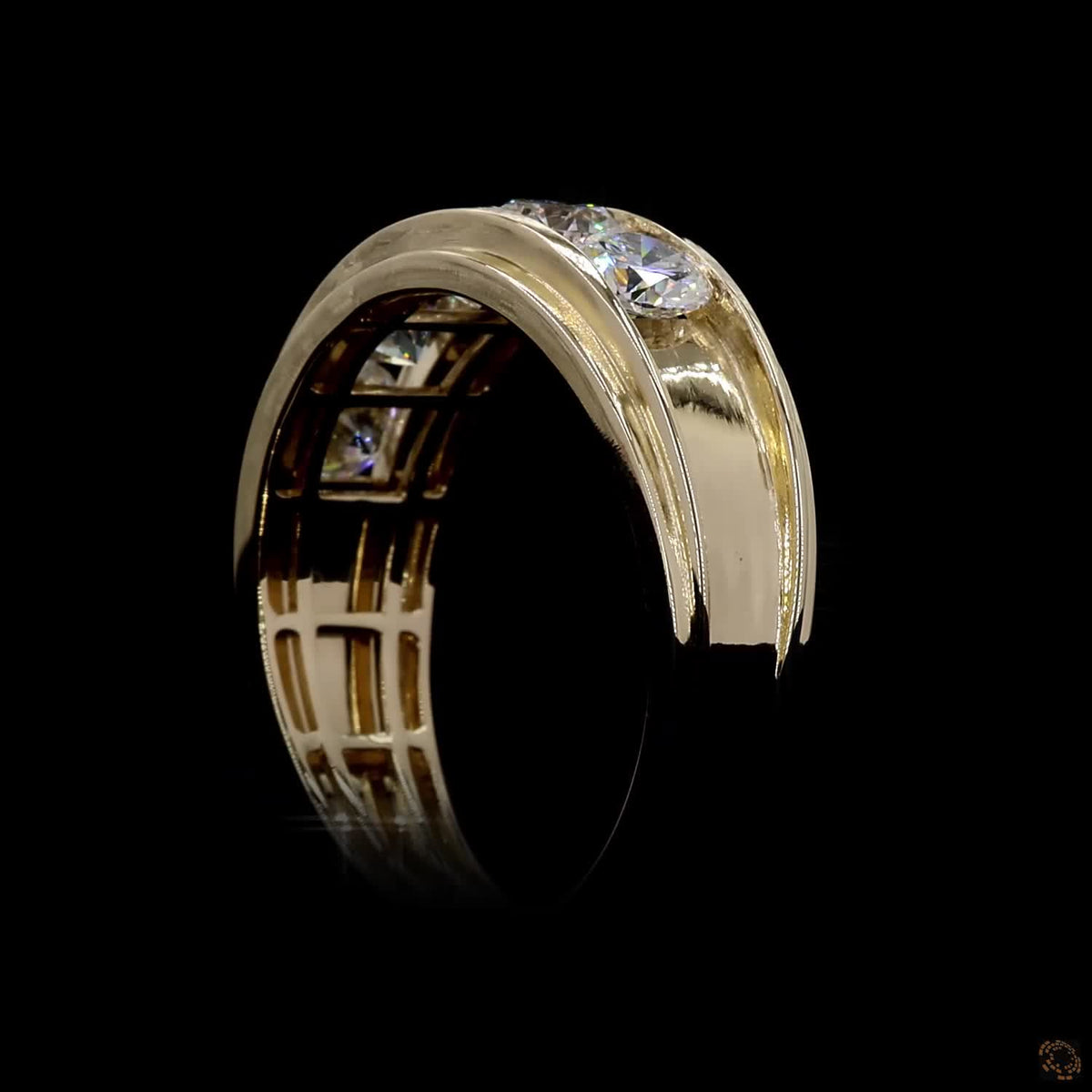2.46 Ct Men's Channel Set Diamond Band, Yellow Gold Diamond Wedding Band, Round Diamond Men's Band, Thick Channel Set Ring