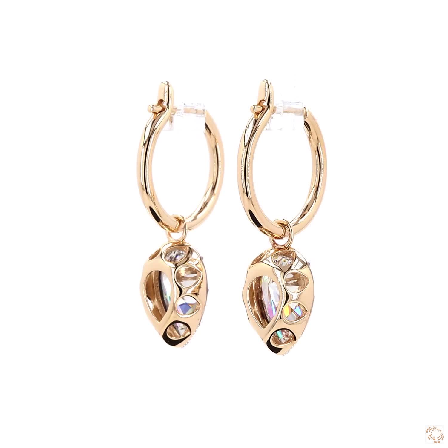 4.16 Ct Black Rhodium Pear Cut Diamond Drop Huggie Earrings in 14K Gold | Two-Tone Teardrop Hoops