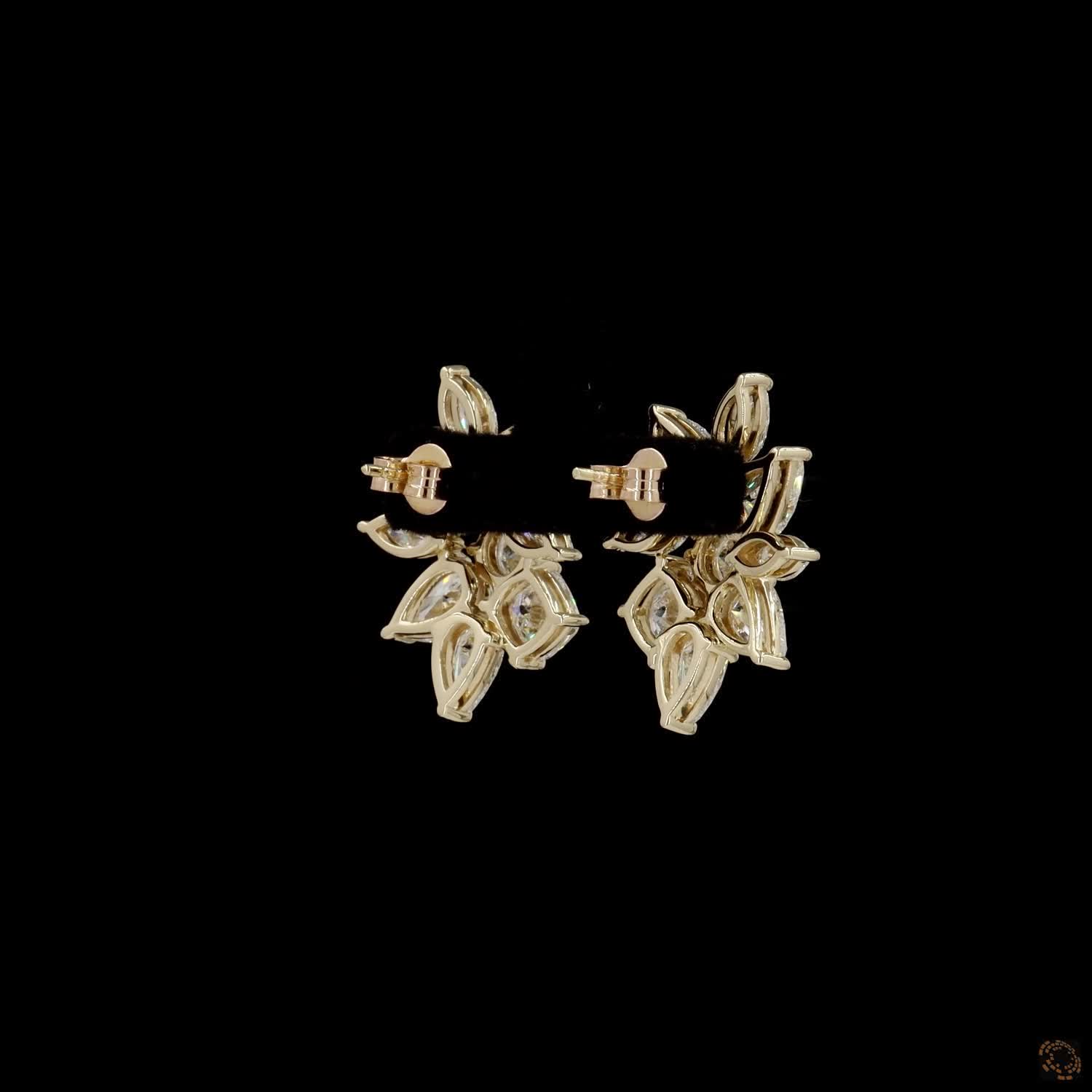 8.37 Ct Mixed Cut Diamond Floral Cluster Earrings in Yellow Gold