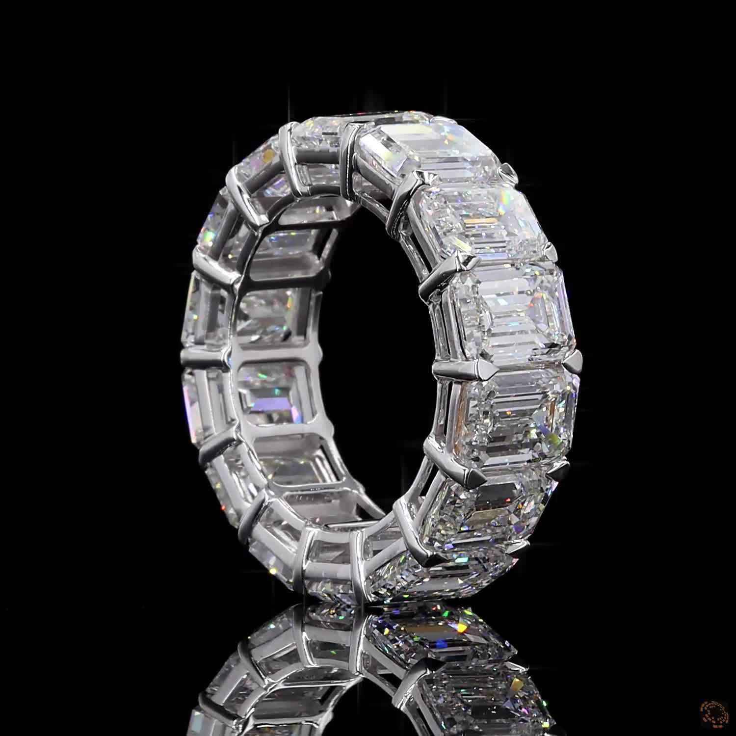 16.12 Ct Full Eternity Wedding Band, Emerald Cut Anniversary Band, White Gold Lab Diamond Bridal Ring