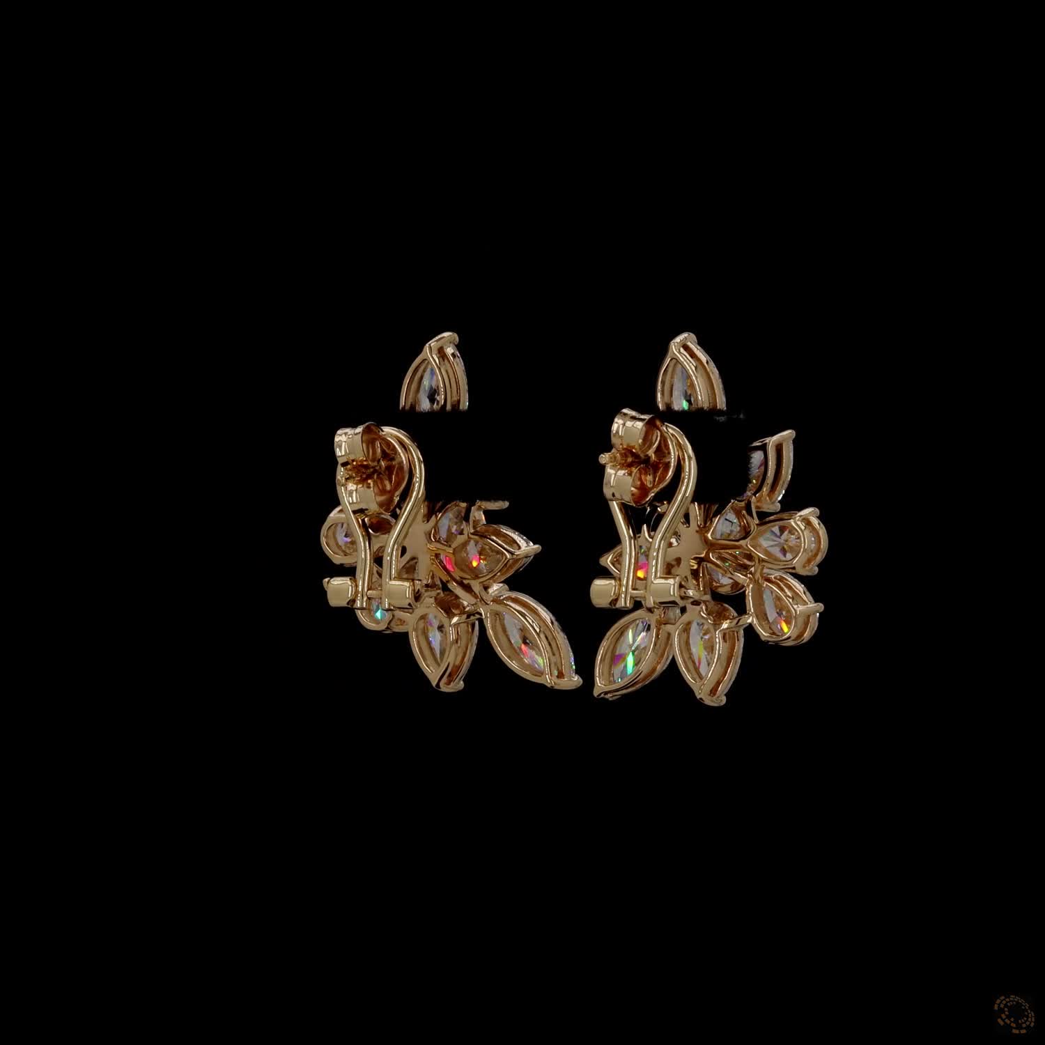 8.02 Ct 14K Yellow Gold Marquise & Pear  Botanical Ear Climber Earrings