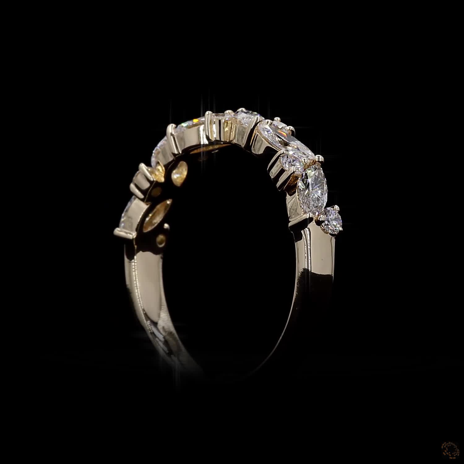 0.86 Ct 14K Yellow Gold Marquise & Round Diamond Vine Band | Leaf Cluster Wedding Ring