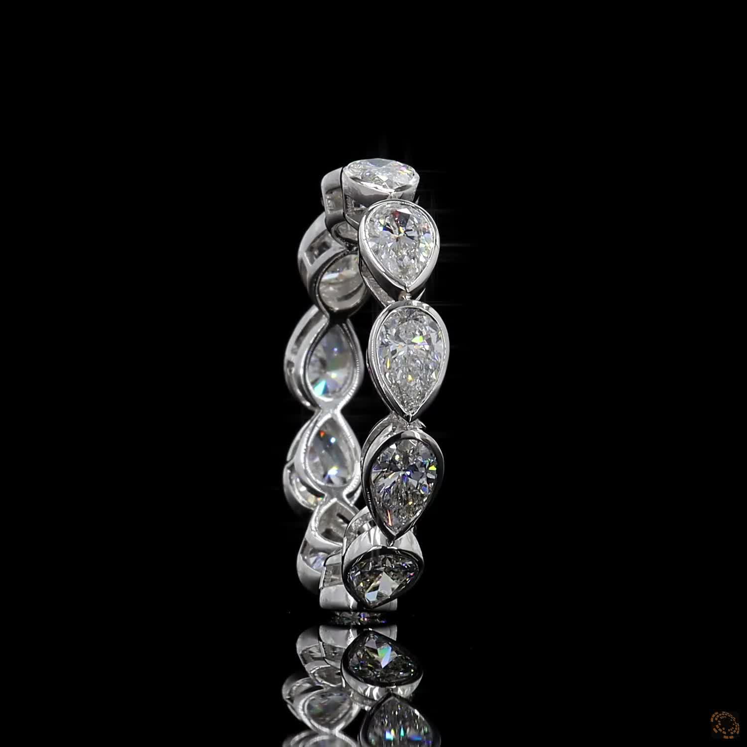 2.72 Ct Full Pear Diamond Eternity Band | Modern Bezel Set Teardrop Diamond Engagement Ring for Women