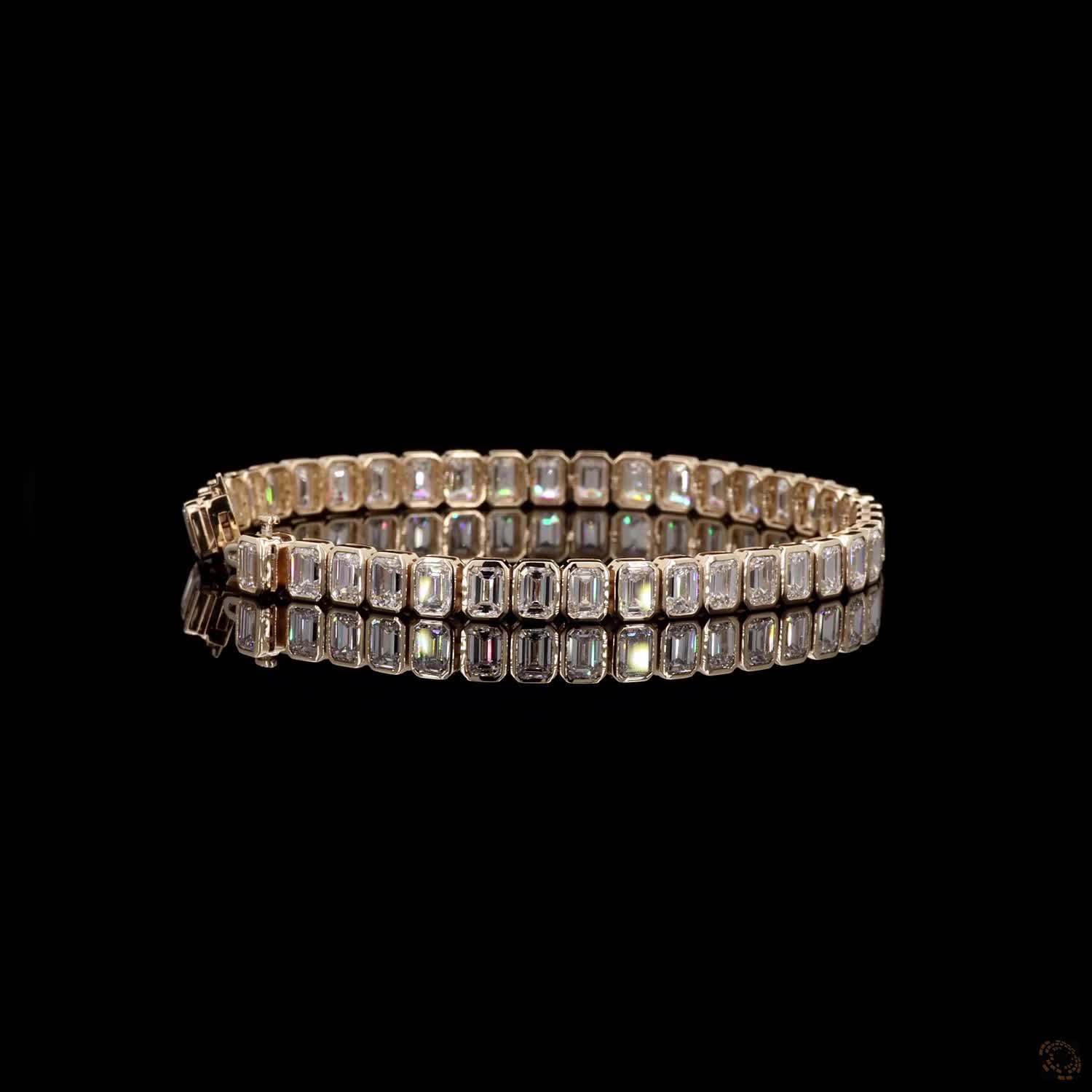 17.04 Ct Bezel-Set Emerald Cut Diamond Tennis Bracelet in 14K Yellow Gold
