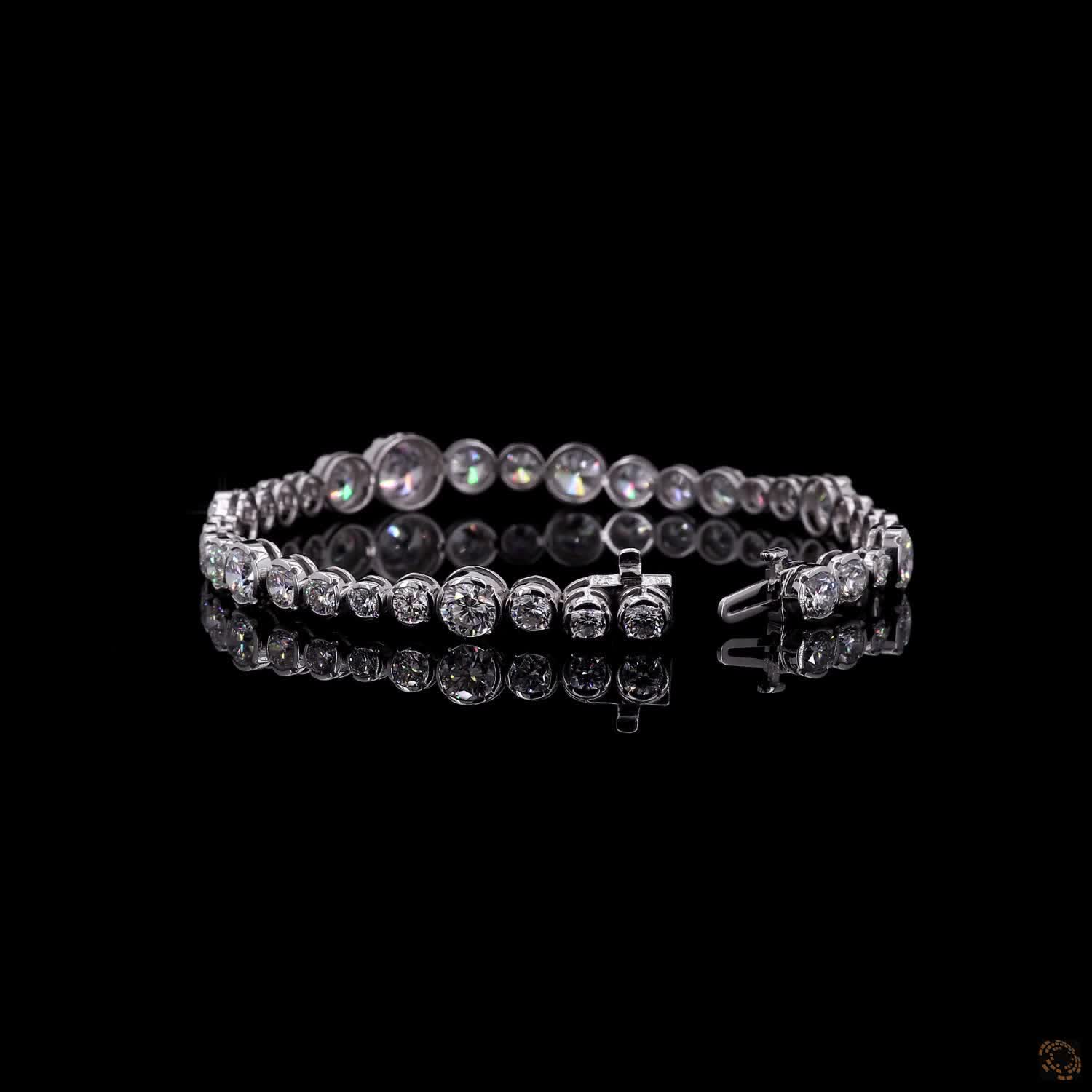 10.22 Ct White Gold Bezel Tennis Bracelet, Round Cut Moissanite Eternity Bracelet, Modern Stackable Fine Jewelry, Minimalist Bridal Gift