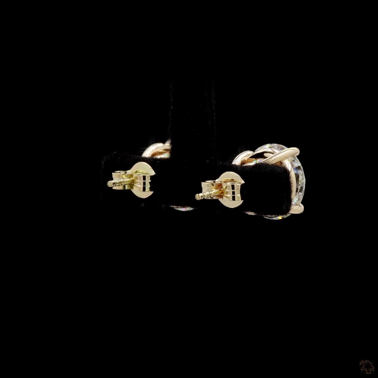 8.03 Ct Classic Round Cut Diamond Solitaire Stud Earrings in 14K Yellow Gold | 4-Prong Claw Setting with Friction Backs