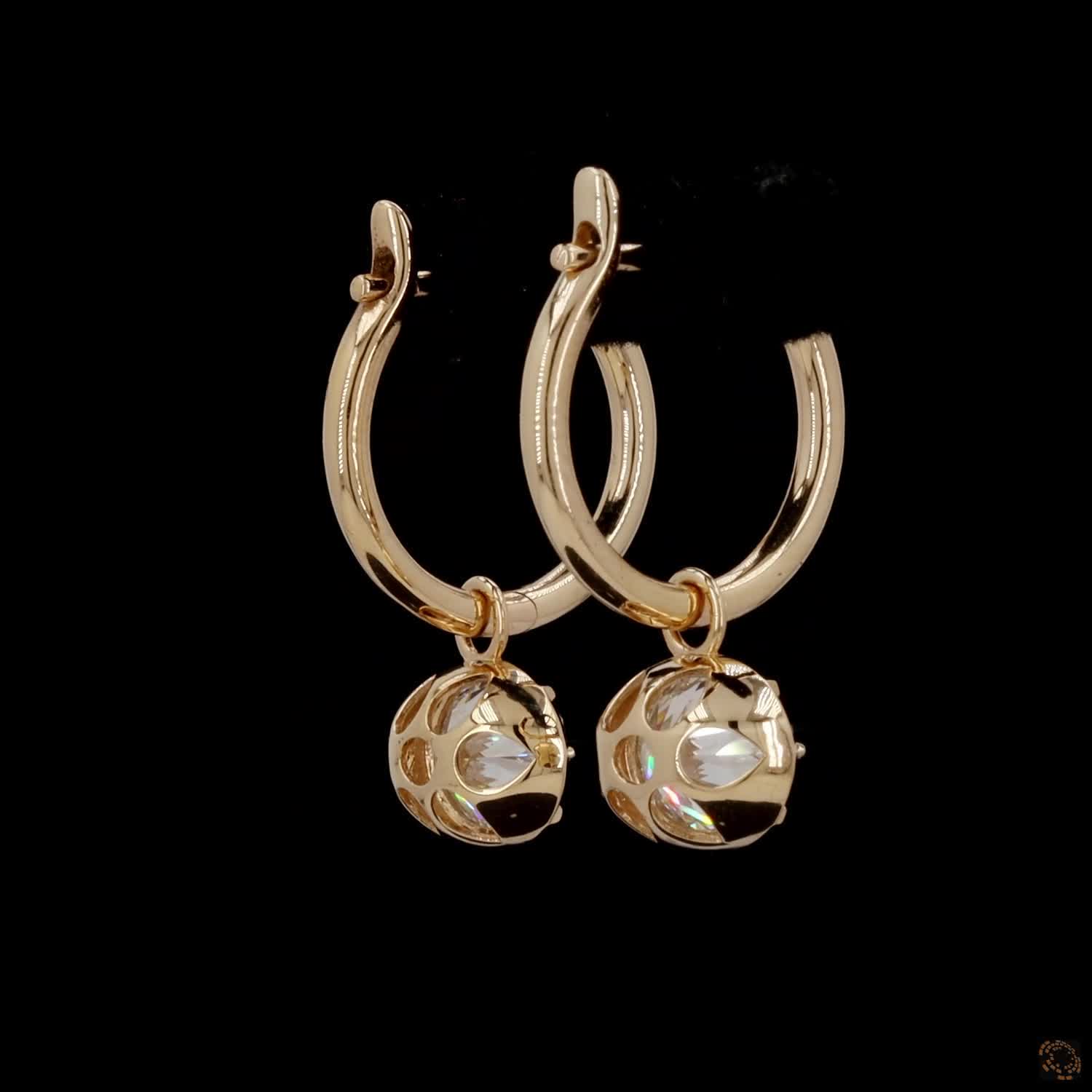 3.11 East-West Oval Diamond Huggie Hoop Dangle Earrings in Yellow Gold