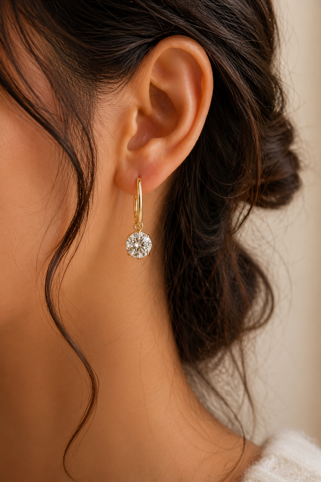 5.10 Ct Round Solitaire Drop Hoop Earrings | Bezel Set Brilliant Round Diamond Look Dangle Earrings | Minimalist Everyday Luxury Gift for Women