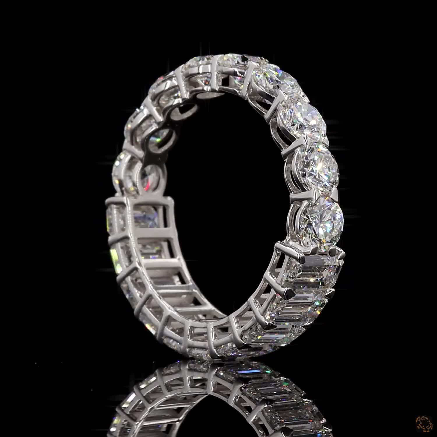 5.58 Ct Half Round Half Emerald Cut Diamond Eternity Ring | Multi-Shape Wedding Band in 14K White Gold