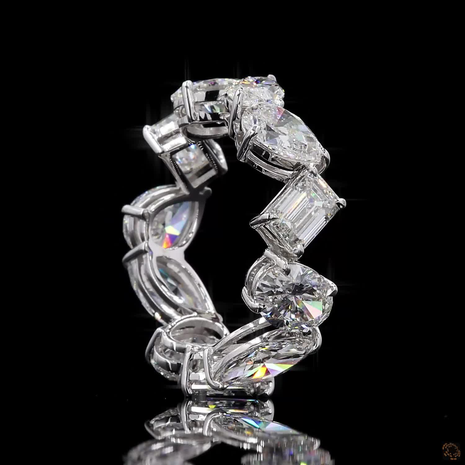 7.14 Ct 14K White Gold Mixed-Cut Diamond Eternity Ring | Multi-Shape Prong Set Wedding Band