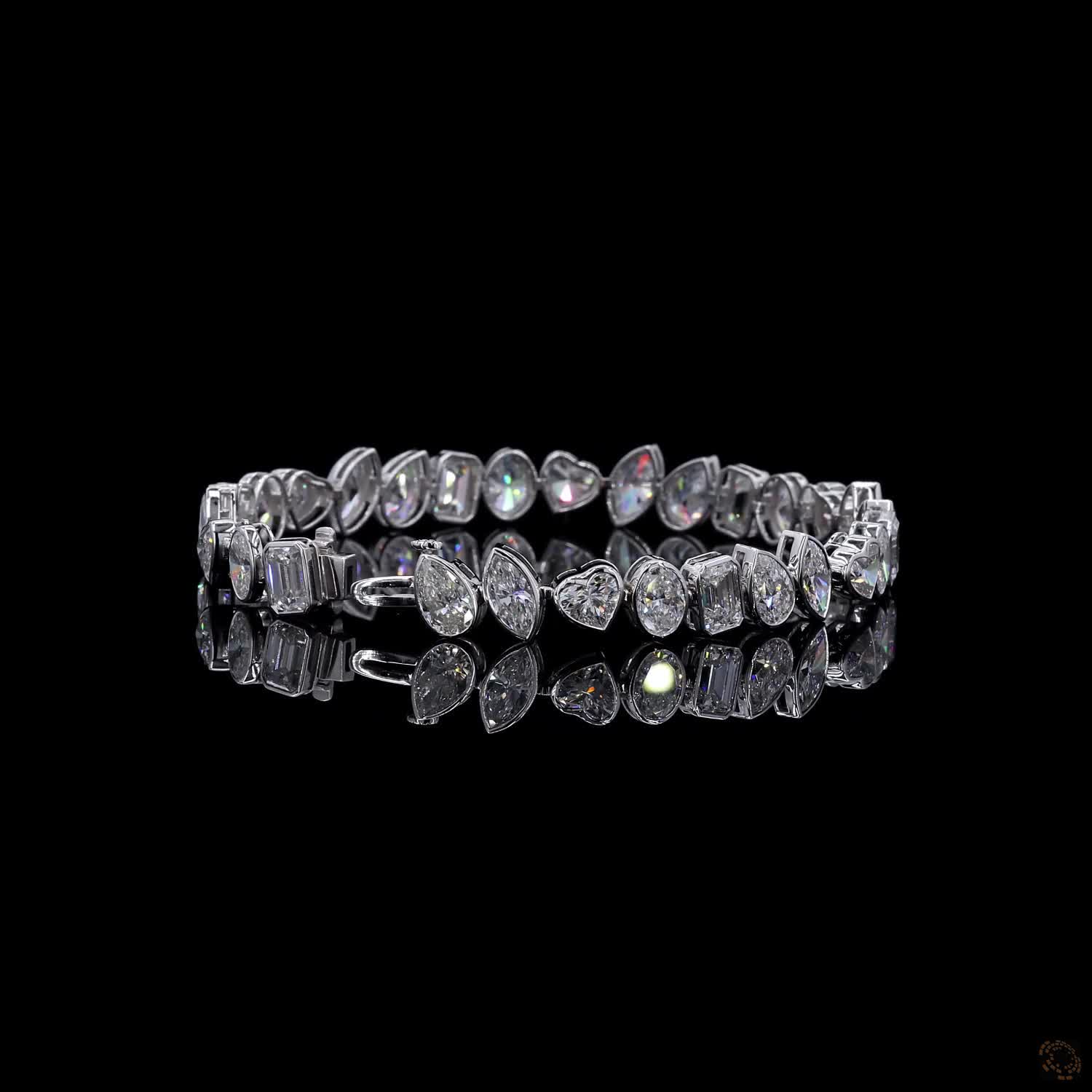 17.25 Ct Multi-Shape Bezel Set Fancy Bracelet in 14K White Gold | Fancy Cut Multi-Stone Line Bracelet